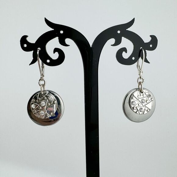 Vintage Silver Tone Geometric Dangle Earrings Boho Chic Modern Spherical - Picture 3 of 9